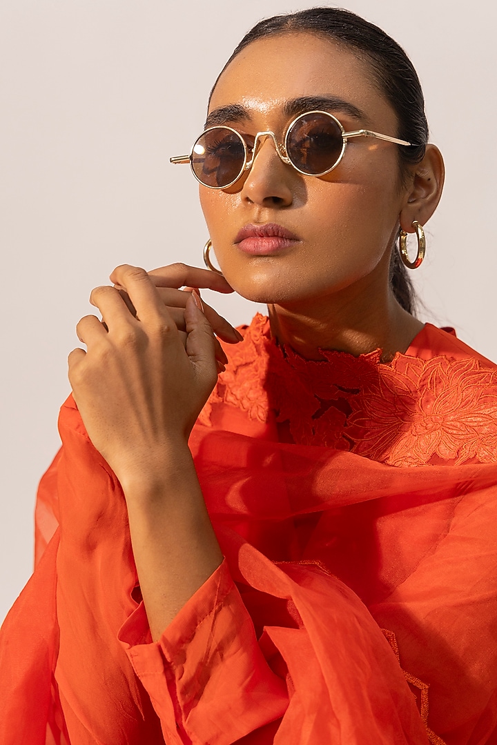 Orange Viscose Layered Kurta Set by Kriti Bapna at Pernia's Pop Up Shop