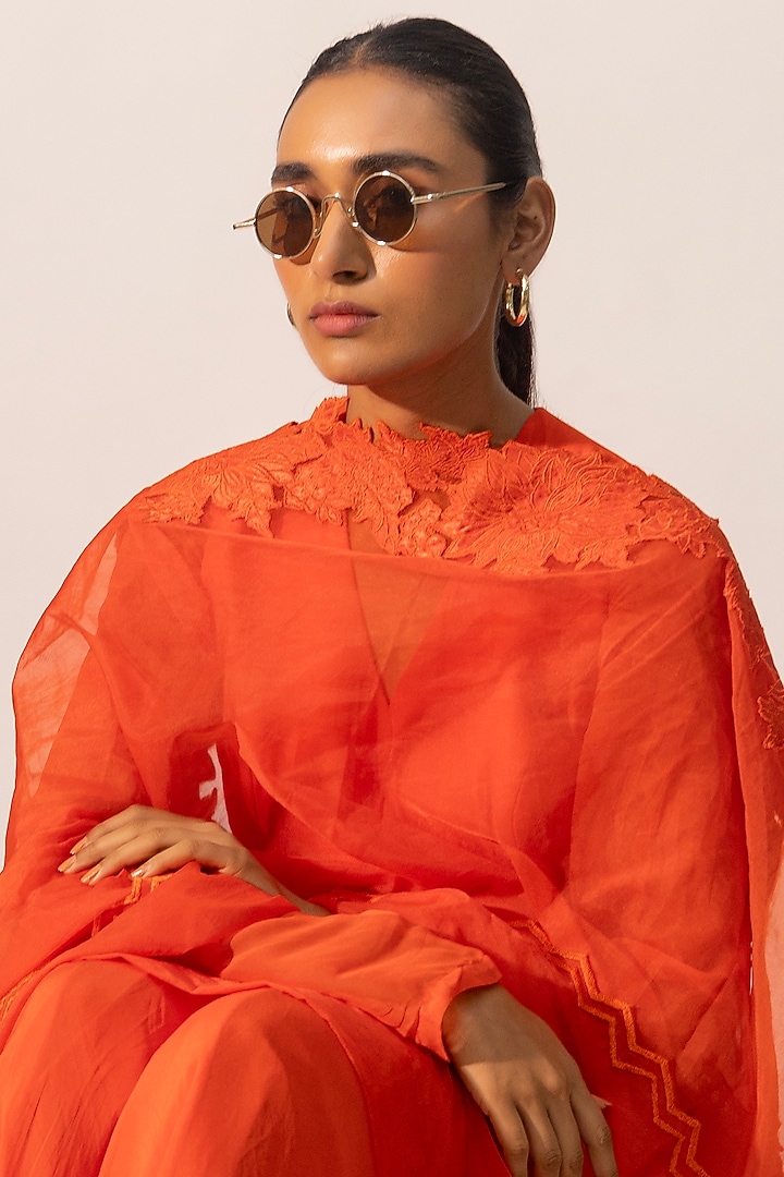 Orange Viscose Layered Kurta Set by Kriti Bapna at Pernia's Pop Up Shop