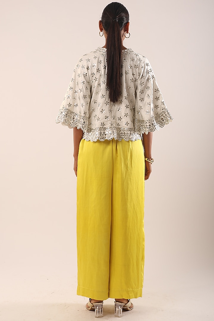Ivory Satin Dupion Mirror Embroidered Cape Set by Kriti Bapna at Pernia's Pop Up Shop