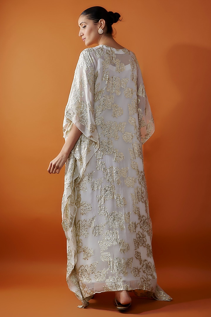 White Brasso Georgette Floral Printed Kaftan by Kriti Bapna at Pernia's Pop Up Shop