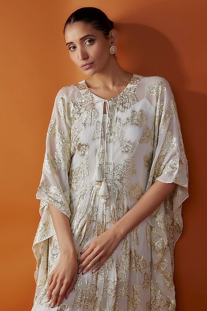 White Brasso Georgette Floral Printed Kaftan by Kriti Bapna at Pernia's Pop Up Shop