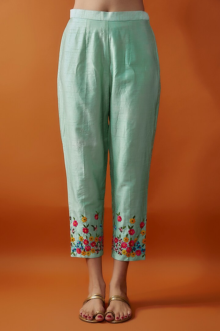Mint Green Cotton Satin Floral Printed Kaftan Set by Kriti Bapna at Pernia's Pop Up Shop