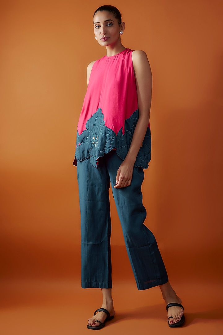 Blue Silk Voile Pant Set by Kriti Bapna at Pernia's Pop Up Shop