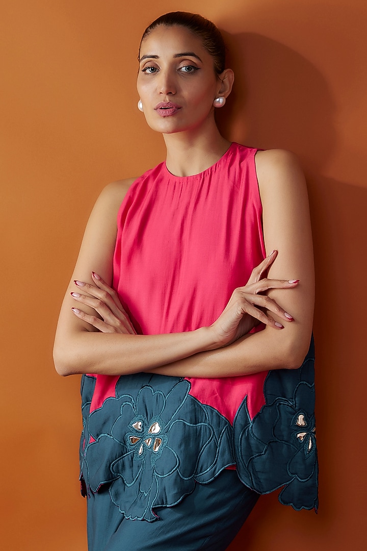 Blue Silk Voile Pant Set by Kriti Bapna at Pernia's Pop Up Shop
