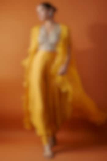 Mustard Silk Satin Dhoti Set by Kriti Bapna at Pernia's Pop Up Shop