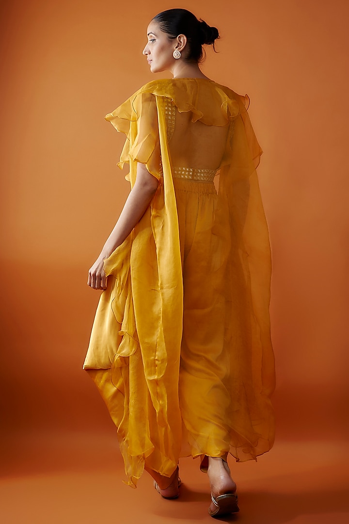 Mustard Silk Satin Dhoti Set by Kriti Bapna at Pernia's Pop Up Shop