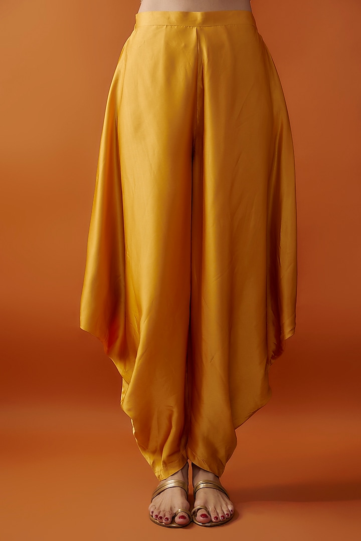Mustard Silk Satin Dhoti Set by Kriti Bapna at Pernia's Pop Up Shop