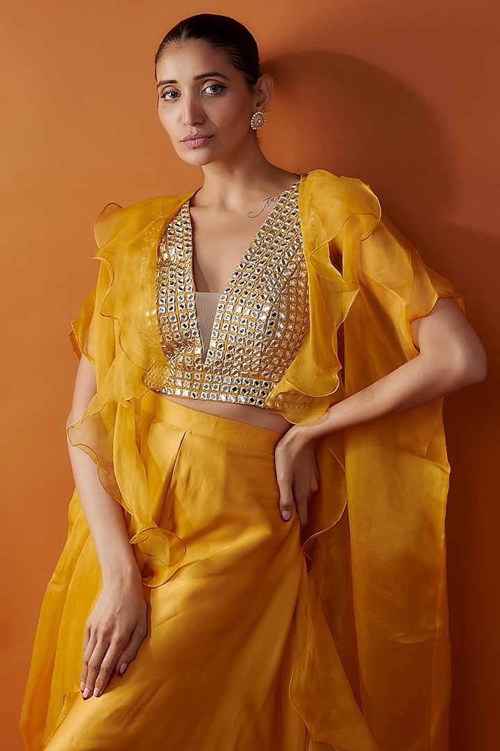 Mustard Silk Satin Dhoti Set by Kriti Bapna at Pernia's Pop Up Shop