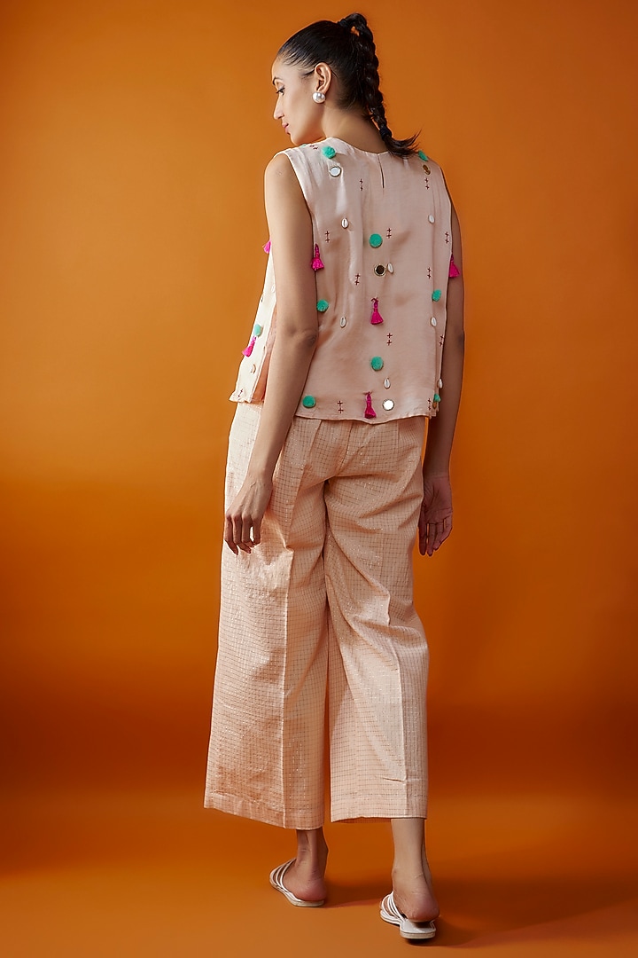 Light Pink Cotton Checkered Co-Ord Set by Kriti Bapna at Pernia's Pop Up Shop