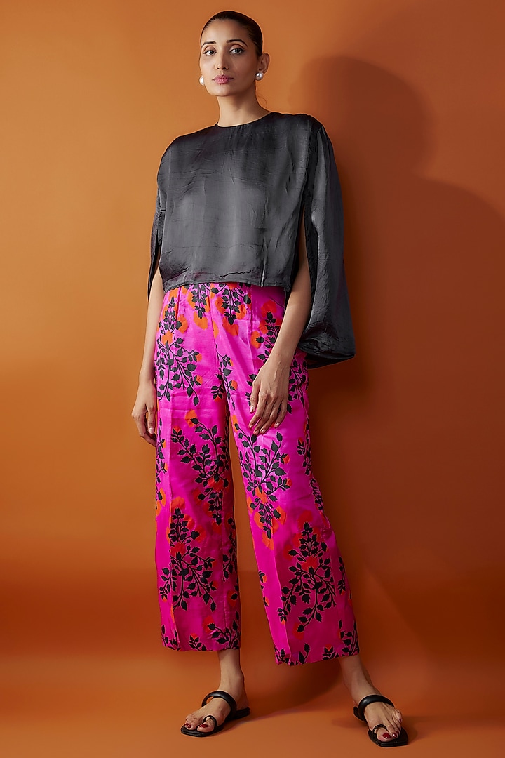 Pink Silk Floral Printed Pant Set by Kriti Bapna at Pernia's Pop Up Shop