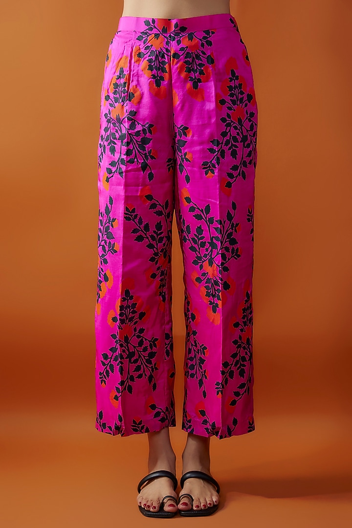 Pink Silk Floral Printed Pant Set by Kriti Bapna at Pernia's Pop Up Shop