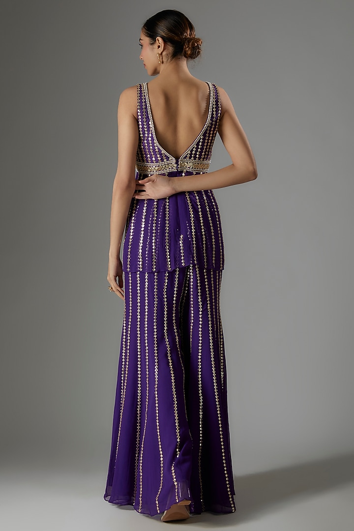 Purple Georgette Sequins & Beaded Embroidered Kurta Set by Kresha Lulla at Pernia's Pop Up Shop