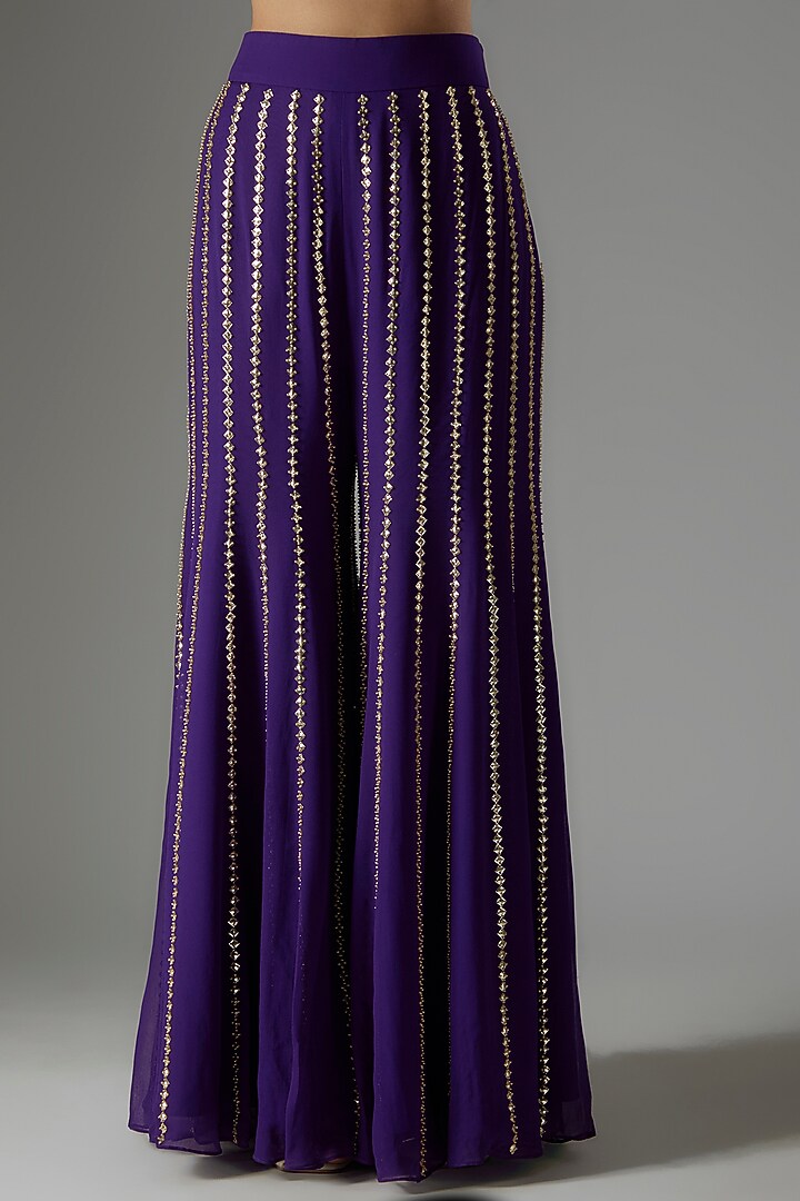 Purple Georgette Sequins & Beaded Embroidered Kurta Set by Kresha Lulla at Pernia's Pop Up Shop