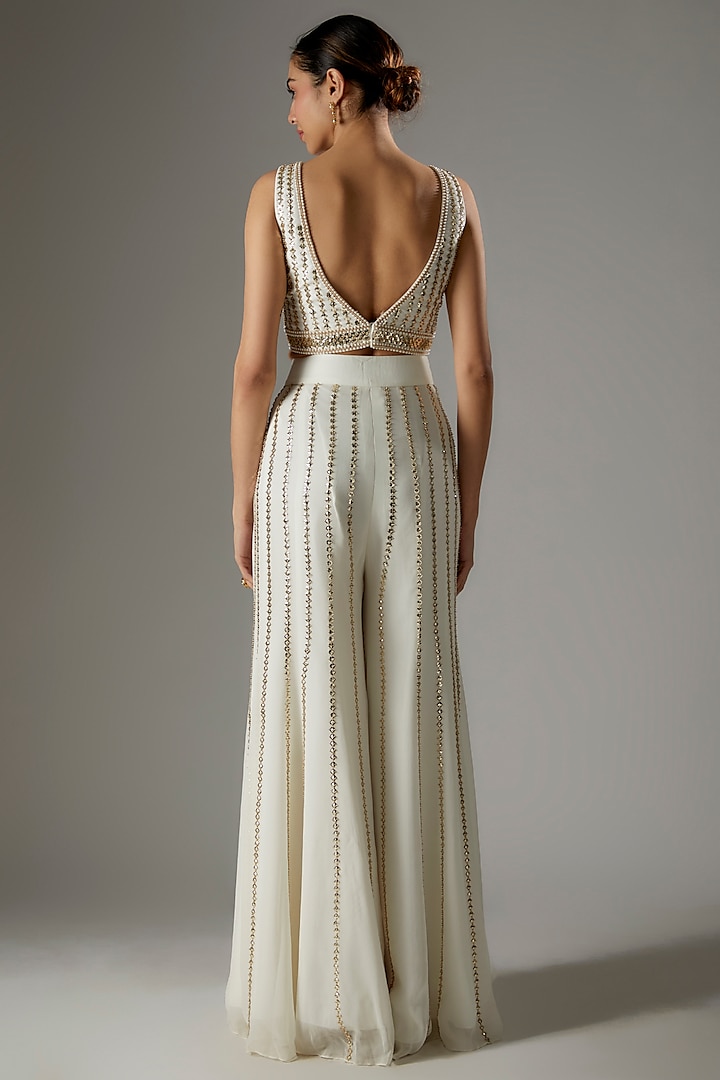 Ivory Georgette & Raw Silk Sequins Embroidered Bridal Sharara Set by Kresha Lulla at Pernia's Pop Up Shop