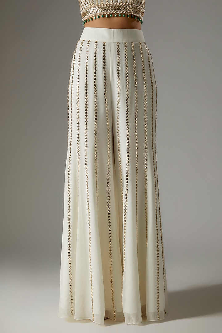 Ivory Georgette & Raw Silk Sequins Embroidered Bridal Sharara Set by Kresha Lulla at Pernia's Pop Up Shop
