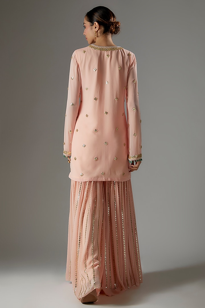 Pastel Pink Georgette Bridal Sharara Set by Kresha Lulla at Pernia's Pop Up Shop