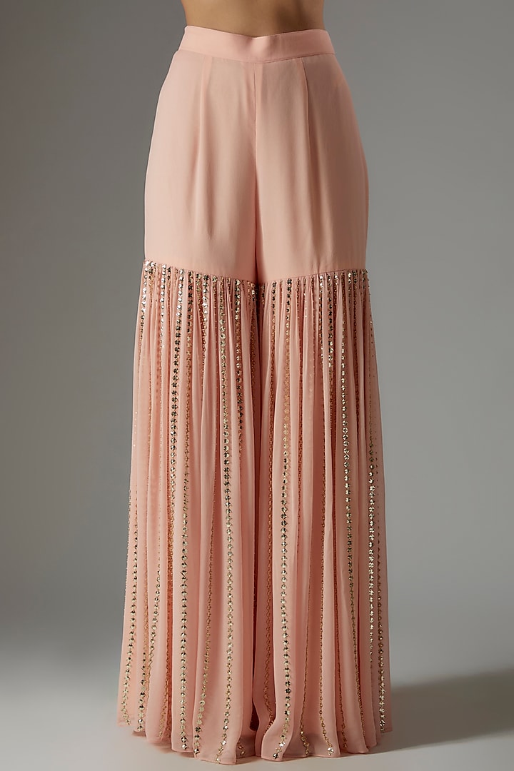 Pastel Pink Georgette Bridal Sharara Set by Kresha Lulla at Pernia's Pop Up Shop