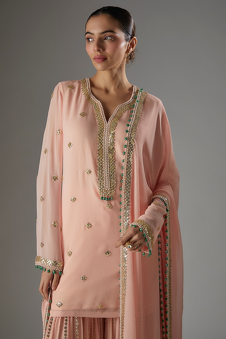 Pastel Pink Georgette Bridal Sharara Set by Kresha Lulla at Pernia's Pop Up Shop