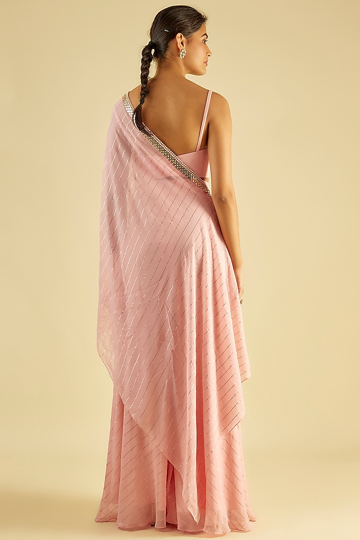 Pastel Pink Georgette Sequin Embroidered Asymmetric Cape Set by Kresha Lulla at Pernia's Pop Up Shop