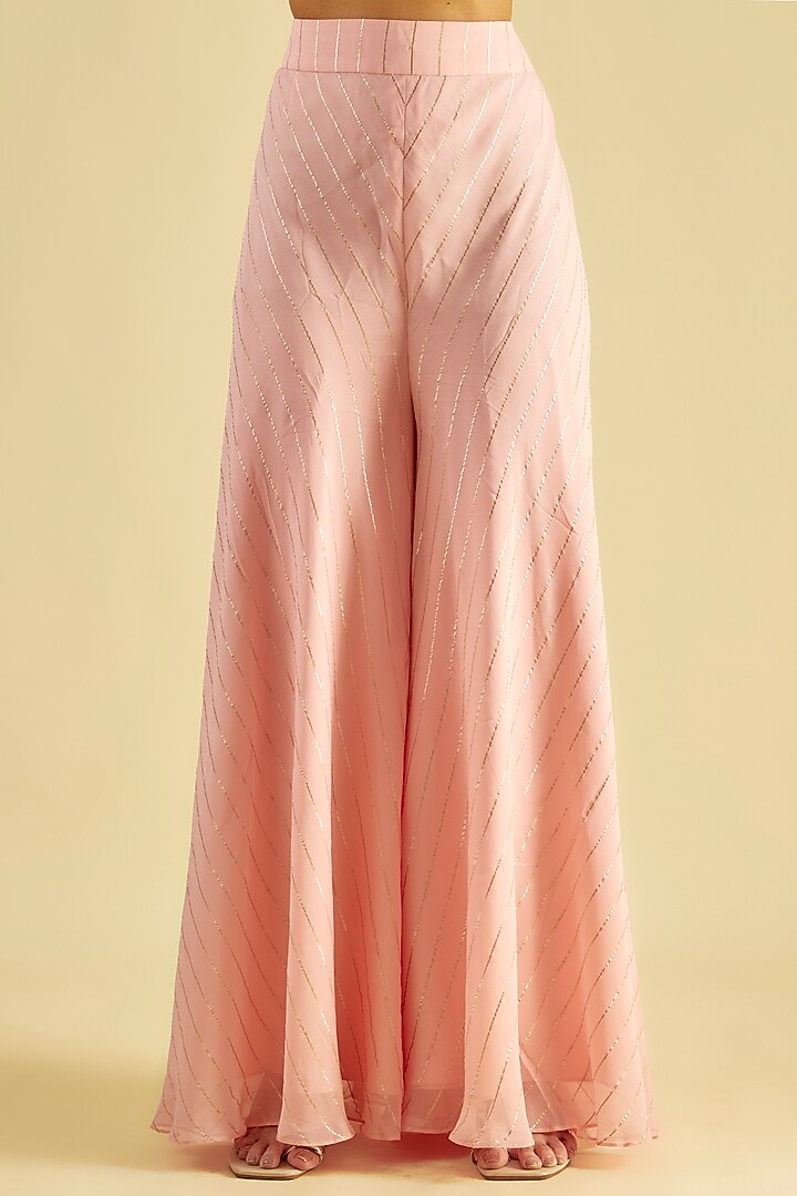 Pastel Pink Georgette Sequin Embroidered Asymmetric Cape Set by Kresha Lulla at Pernia's Pop Up Shop