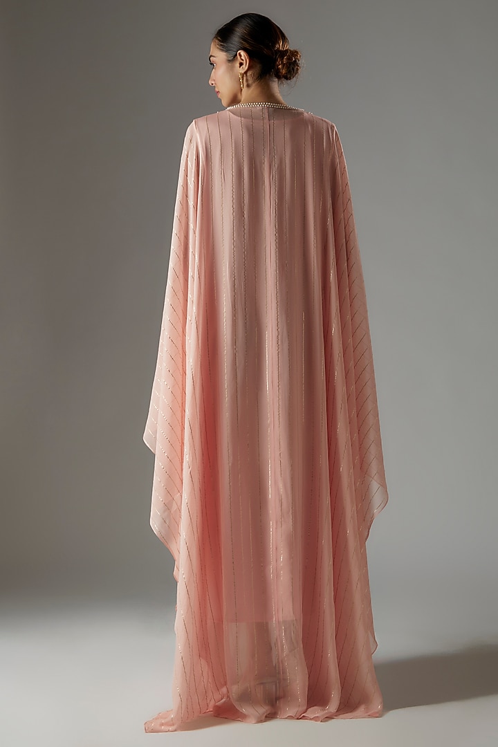 Pastel Pink Georgette Sequins & Bead Embroidered Kaftan With Slip by Kresha Lulla at Pernia's Pop Up Shop