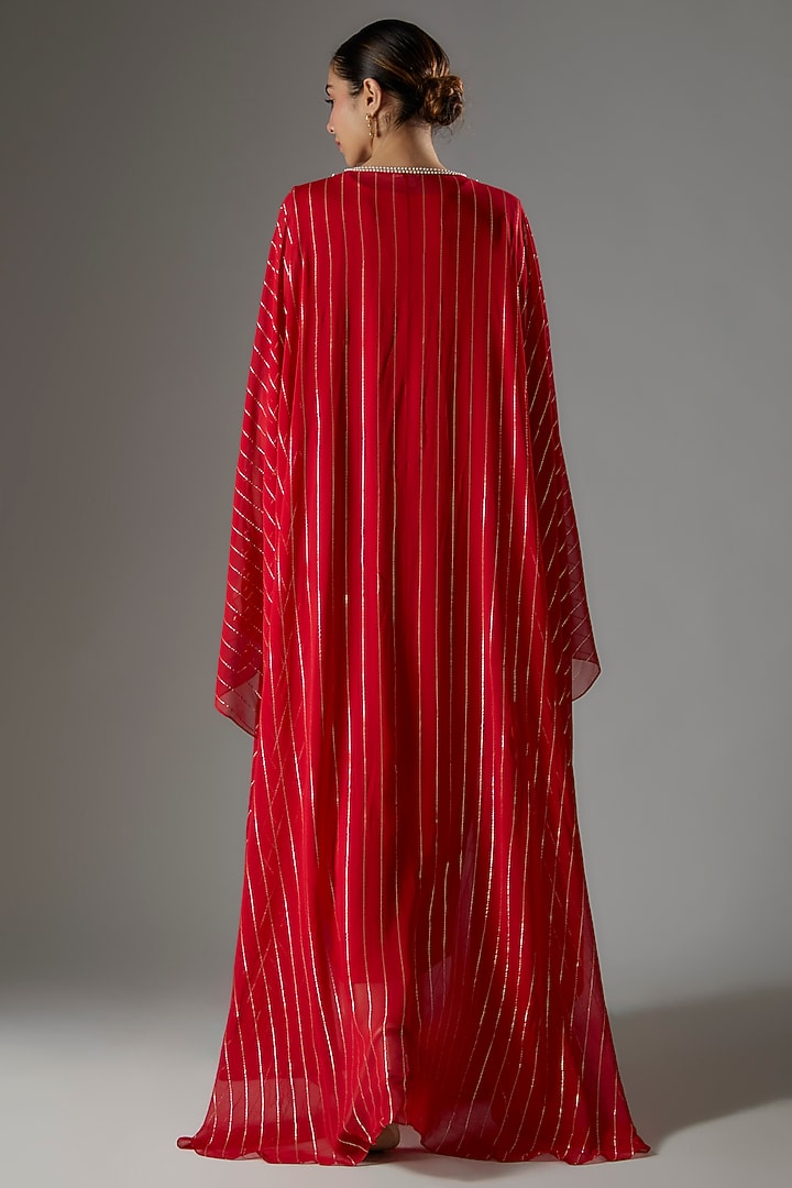 Red Georgette Sequins & Bead Embroidered Kaftan With Slip by Kresha Lulla at Pernia's Pop Up Shop