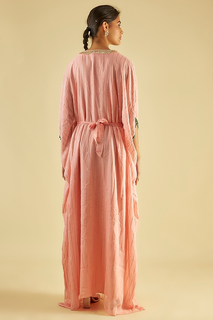 Pastel Pink Georgette Embroidered Kaftan by Kresha Lulla at Pernia's Pop Up Shop