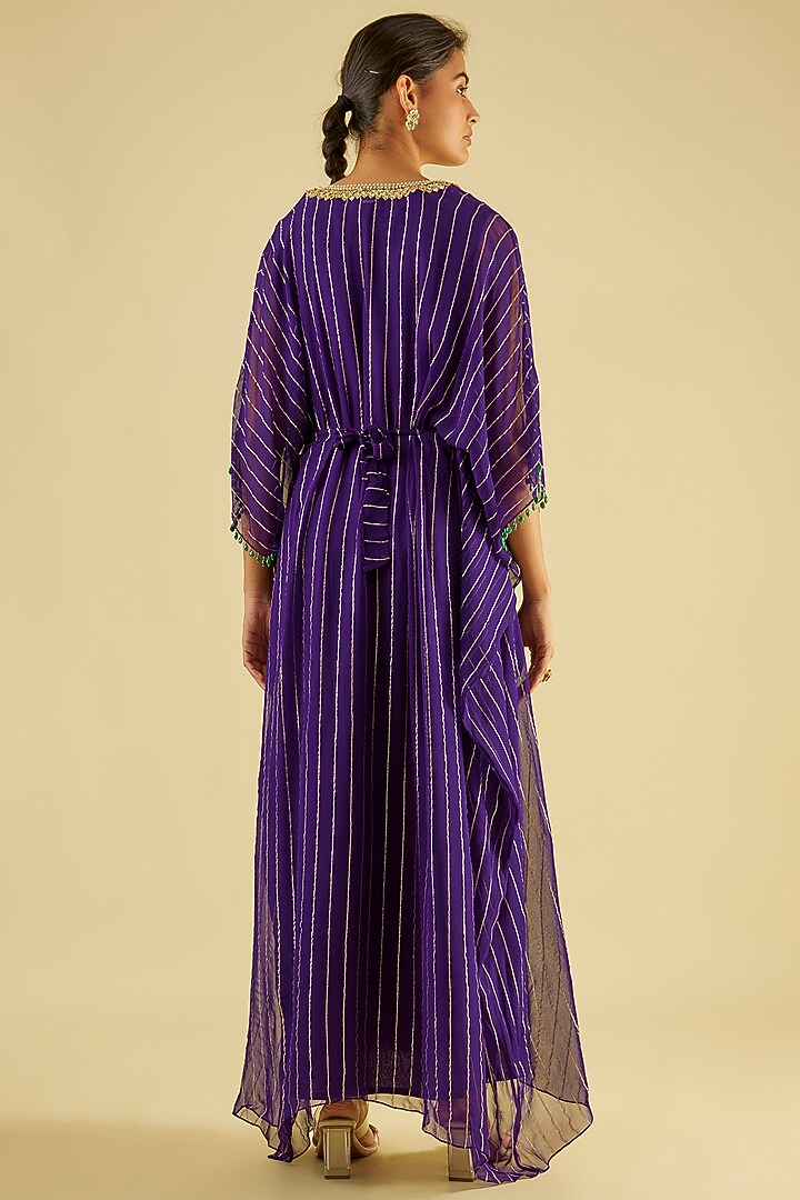 Purple Georgette Embroidered Kaftan by Kresha Lulla at Pernia's Pop Up Shop