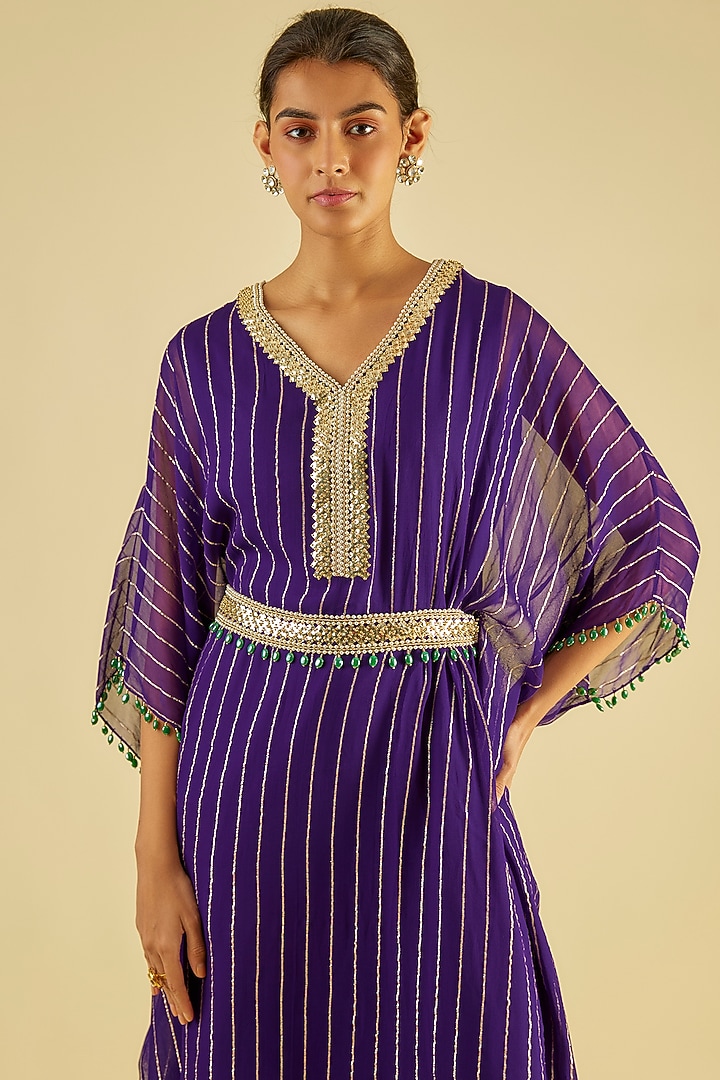 Purple Georgette Embroidered Kaftan by Kresha Lulla at Pernia's Pop Up Shop