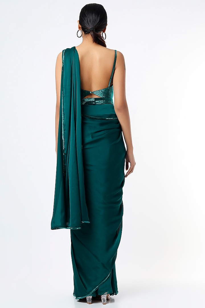 Teal Blue Satin Wedding Saree Set With Belt by Kresha Lulla at Pernia's Pop Up Shop