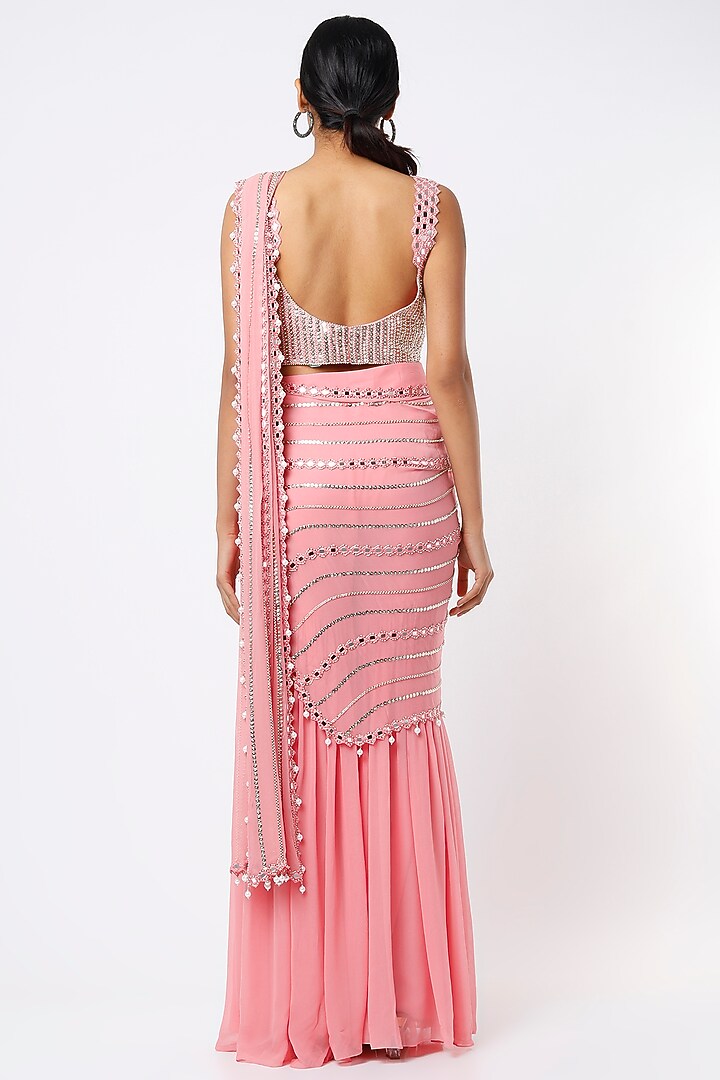 Blush Pink Embroidered Sharara Wedding Saree Set by Kresha Lulla at Pernia's Pop Up Shop