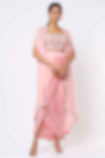 Blush Pink Raw Silk & Georgette Dhoti Set by Kresha Lulla at Pernia's Pop Up Shop