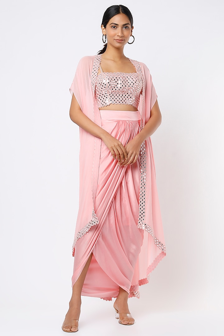 Blush Pink Raw Silk & Georgette Dhoti Set by Kresha Lulla at Pernia's Pop Up Shop