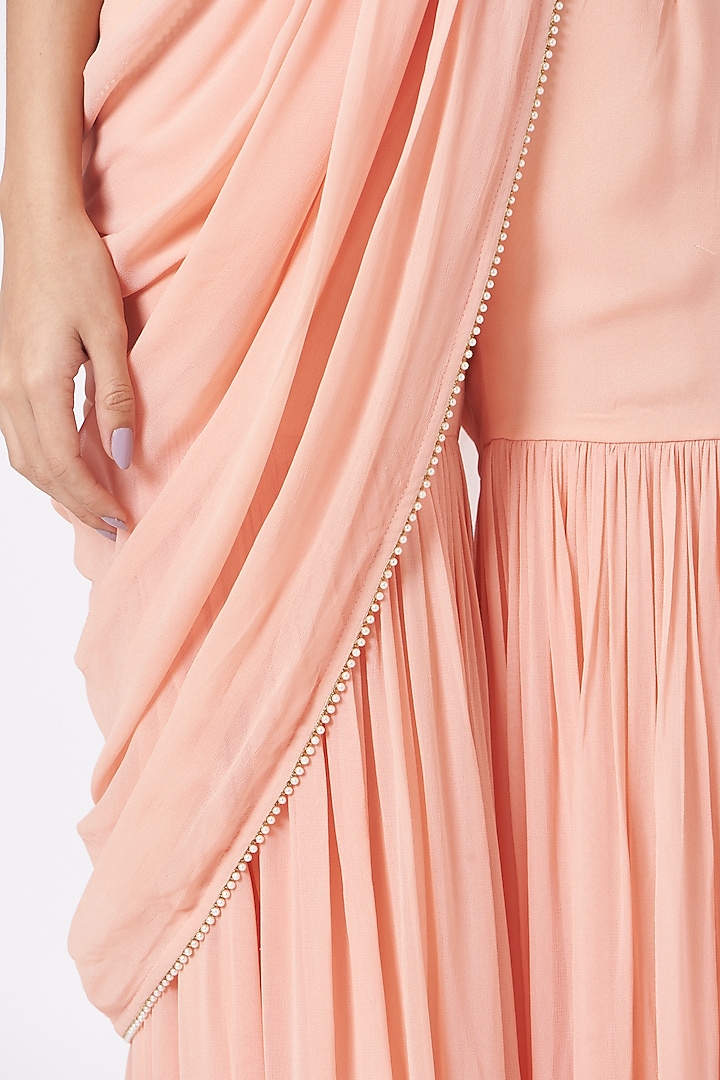 Peach Georgette & Raw Silk Pearl Work Sharara Wedding Saree Set by Kresha Lulla at Pernia's Pop Up Shop