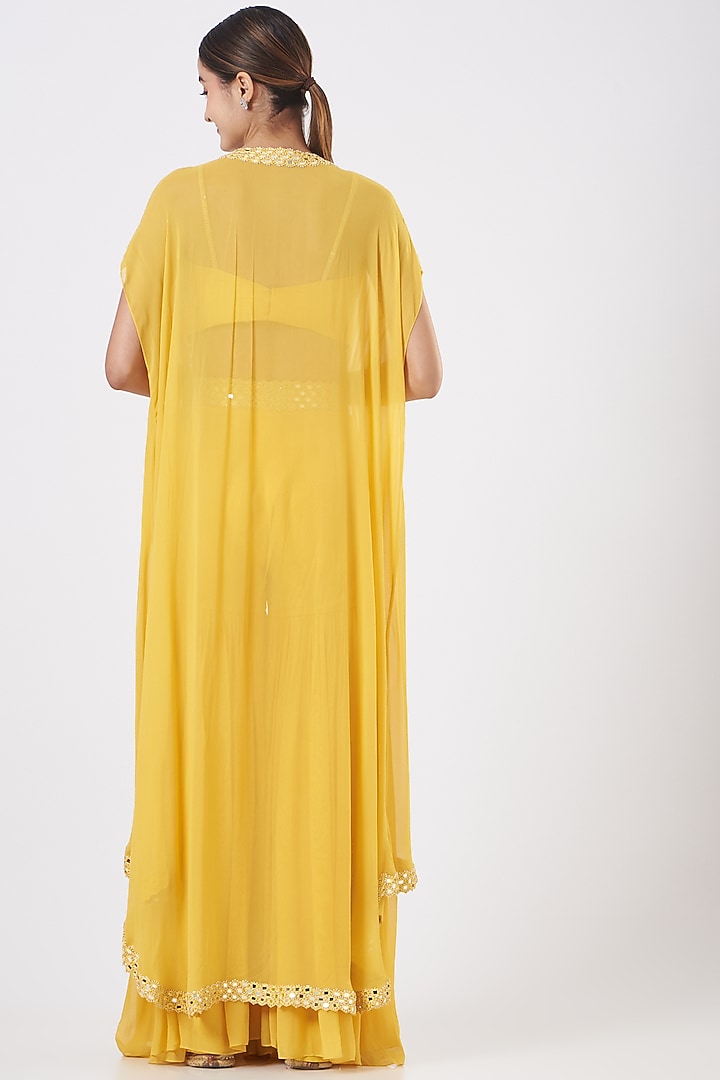 Yellow Georgette Wedding Sharara Set With Cape by Kresha Lulla at Pernia's Pop Up Shop
