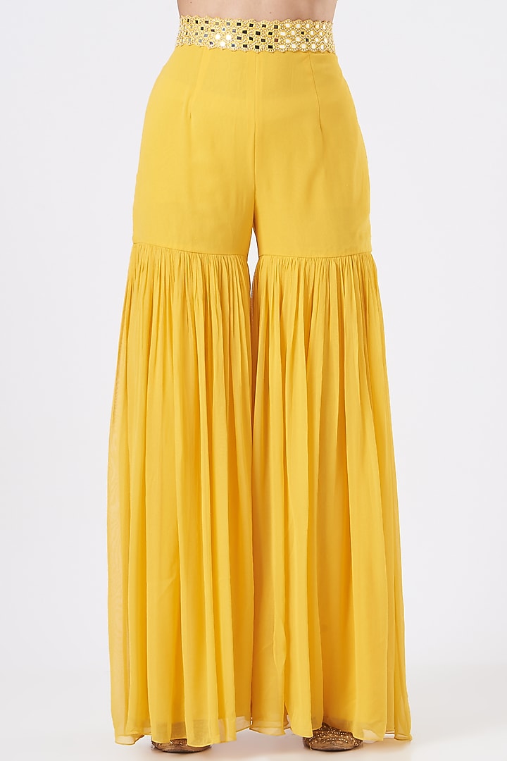 Yellow Georgette Wedding Sharara Set With Cape by Kresha Lulla at Pernia's Pop Up Shop