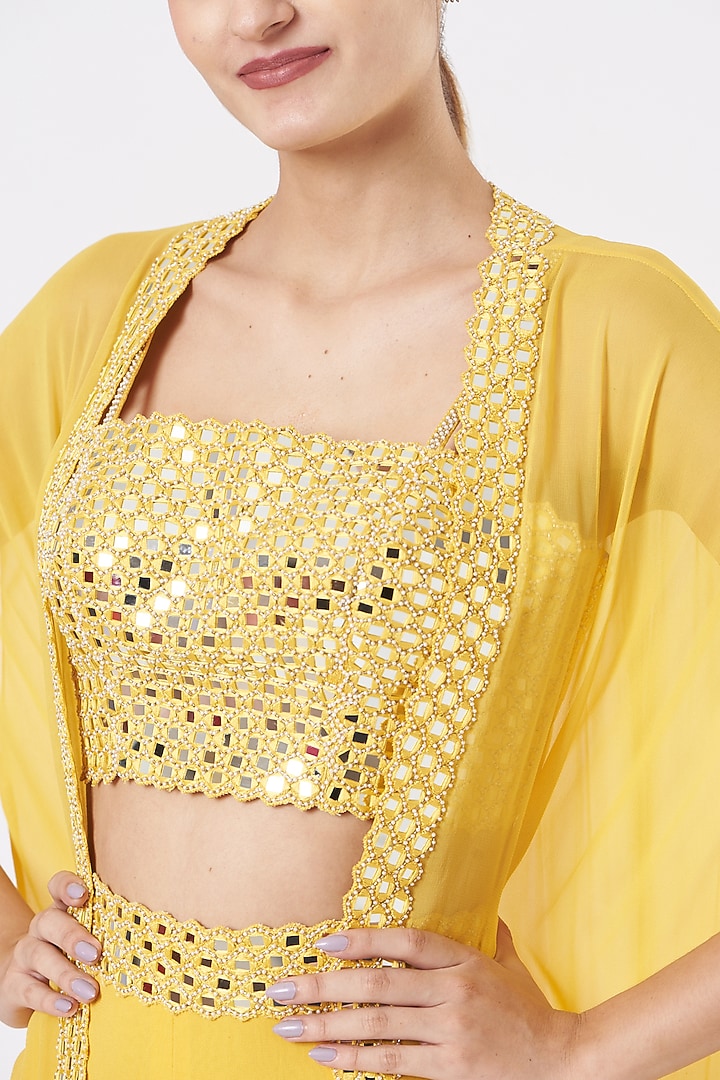 Yellow Georgette Wedding Sharara Set With Cape by Kresha Lulla at Pernia's Pop Up Shop