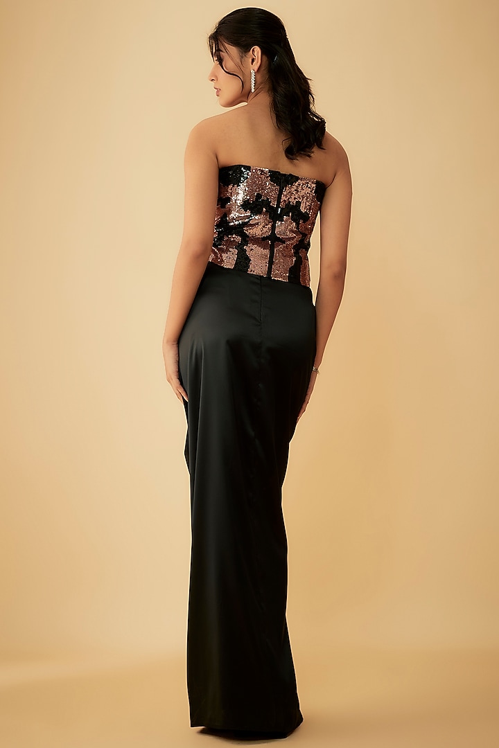 Black Satin Draped Skirt Set by Kresha Lulla at Pernia's Pop Up Shop