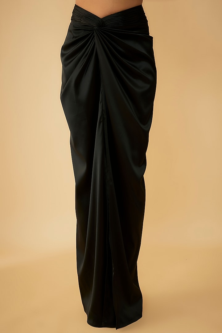 Black Satin Draped Skirt Set by Kresha Lulla at Pernia's Pop Up Shop