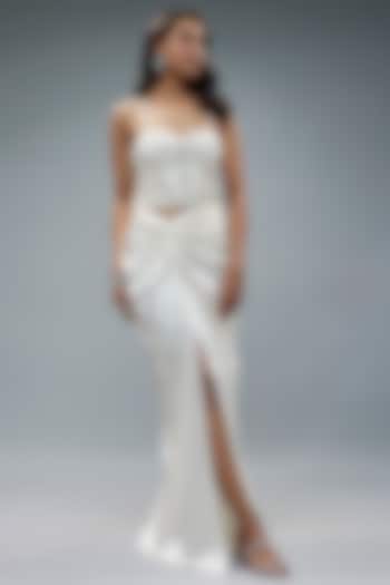 Ivory Satin Draped Skirt Set by Kresha Lulla at Pernia's Pop Up Shop