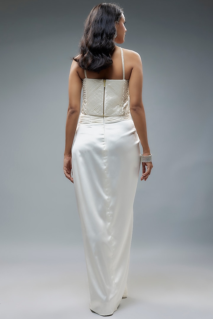 Ivory Satin Draped Skirt Set by Kresha Lulla at Pernia's Pop Up Shop