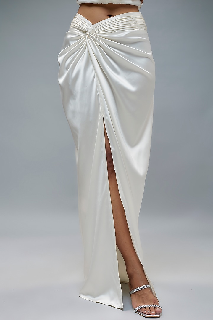 Ivory Satin Draped Skirt Set by Kresha Lulla at Pernia's Pop Up Shop