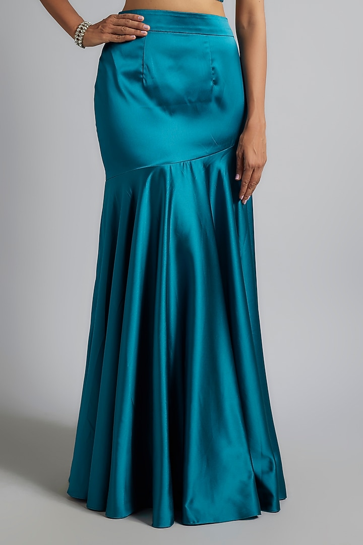 Teal Satin Wedding Lehenga Set by Kresha Lulla at Pernia's Pop Up Shop