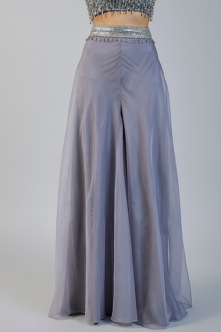 Grey Organza & Raw Silk Sequins Embroidered Cape Set by Kresha Lulla at Pernia's Pop Up Shop