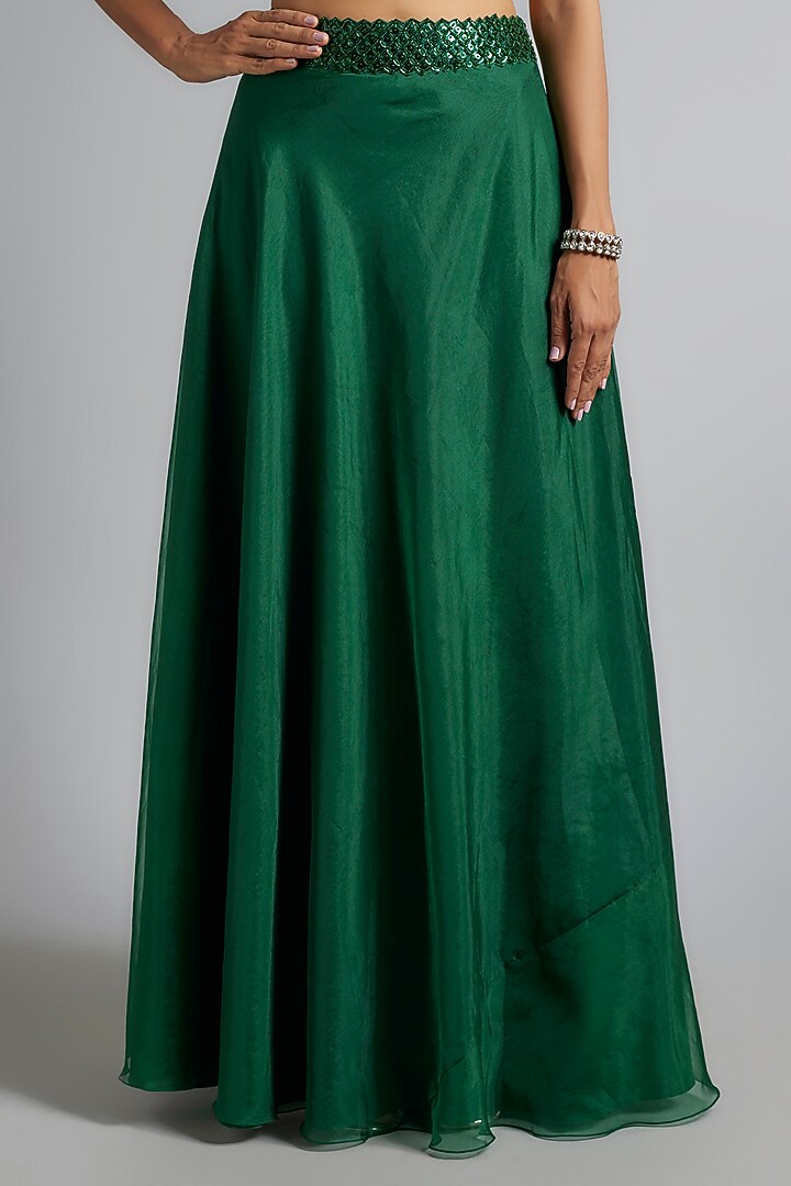 Green Organza Sequins Embroidered Cape Set by Kresha Lulla at Pernia's Pop Up Shop