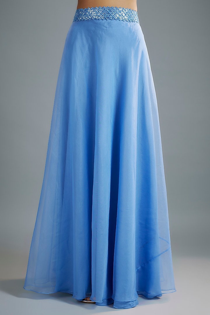Periwinkle Blue Organza & Raw Silk Sequins Embroidered Cape Set by Kresha Lulla at Pernia's Pop Up Shop