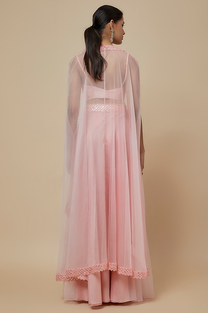 Pastel Pink Organza Sequins Embroidered Cape Set by Kresha Lulla at Pernia's Pop Up Shop