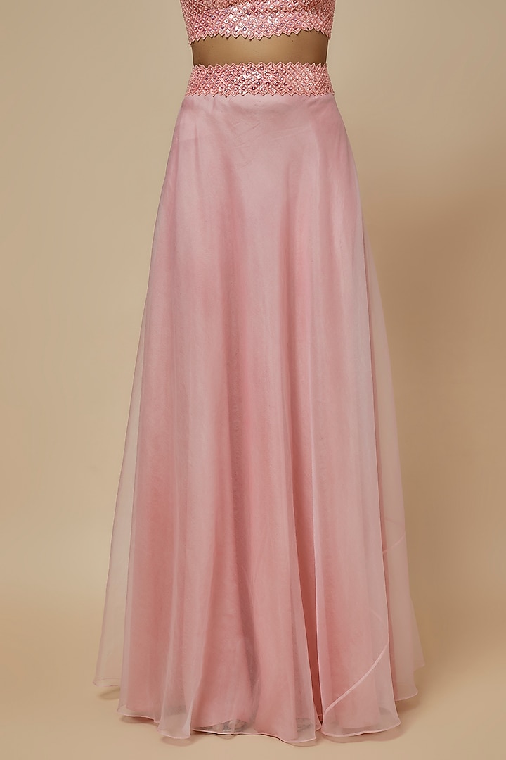 Pastel Pink Organza Sequins Embroidered Cape Set by Kresha Lulla at Pernia's Pop Up Shop