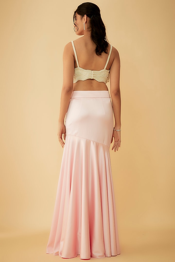 Blush Pink Satin Fish-Cut Wedding Lehenga Set by Kresha Lulla at Pernia's Pop Up Shop