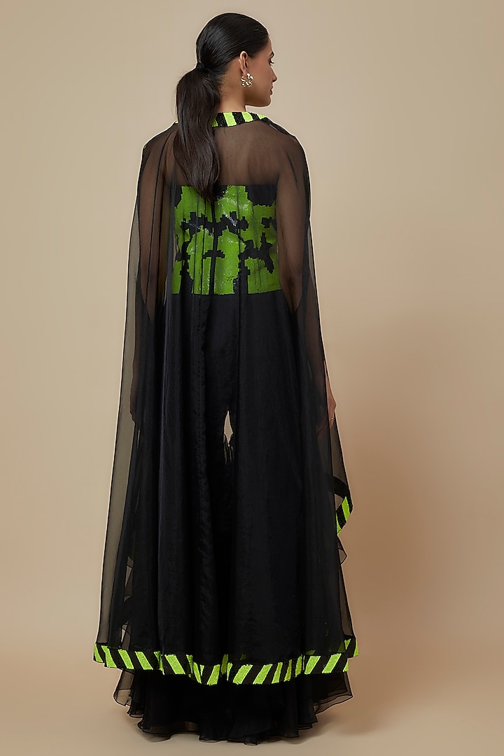 Neon & Black Organza Cape Set by Kresha Lulla at Pernia's Pop Up Shop